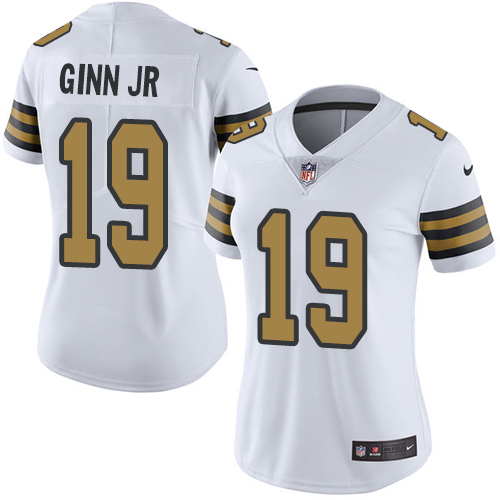 Nike Saints #19 Ted Ginn Jr White Women's Stitched NFL Limited Rush Jersey